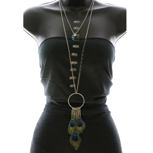 Peacock Feathers Statement-Neck NWT Silver & Multi - Picture 2 of 4